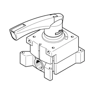 Festo VHER-P-H-B43C-M5 4/3-way hand lever valve with M5 ports and 170 l/min flow rate available at Murali Pneumatics Coimbatore