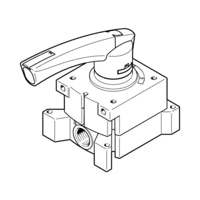Festo VHER-P-H-B43E-M5 Hand Lever Valve 4/3 Exhausted Manual Pneumatic Valve with M5 Ports Available at Murali Pneumatics Coimbatore